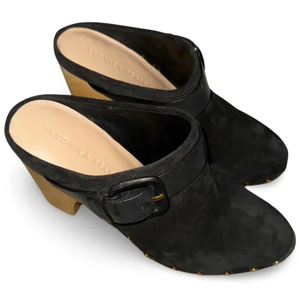 Veronica Beard Dacey Black Suede Buckle Clog - Picture 9 of 14